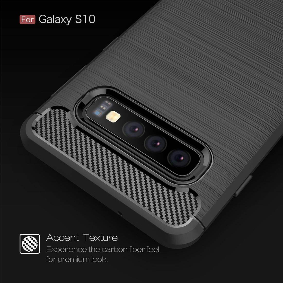 (Hua jia kang)Brushed Texture Carbon Fiber TPU Case for Galaxy S10