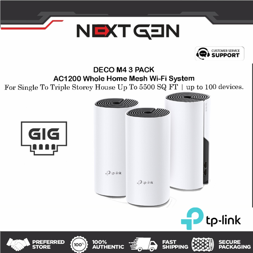 TP-LINK DECO M4 (3-PACK) AC1200 Gigabit Whole Home Mesh WiFi Wireless ...