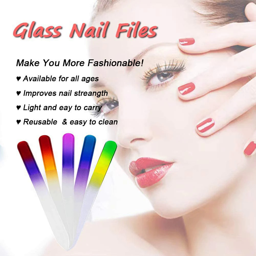 Professional Crystal Glass Nail Files Durable Gradient Double Sided Nail Art Buffer Files With Cases Salon Beauty Tools