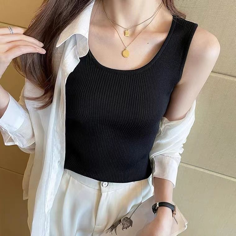 2022ฤดูร้อนใหม่ผ้าไหมน้ำแข็ง Suspenders เสื้อกั๊กสตรีสวมใส่ด้านนอกด้าน ...