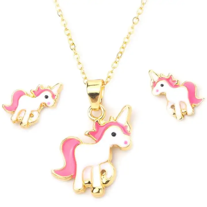 Jsh Lucu Kartun Hewan Gadis Merah Muda Kalung Unicorn Dan