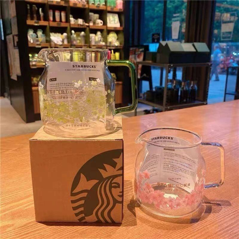 Starbuck cốc cốc thủy tinh 570ml cà phê dung tích lớn ly thủy tinh màu hồng sakura cốc cà phê cốc sữa uống kính văn phòng tách trà hộp quà tặng sáng tạo