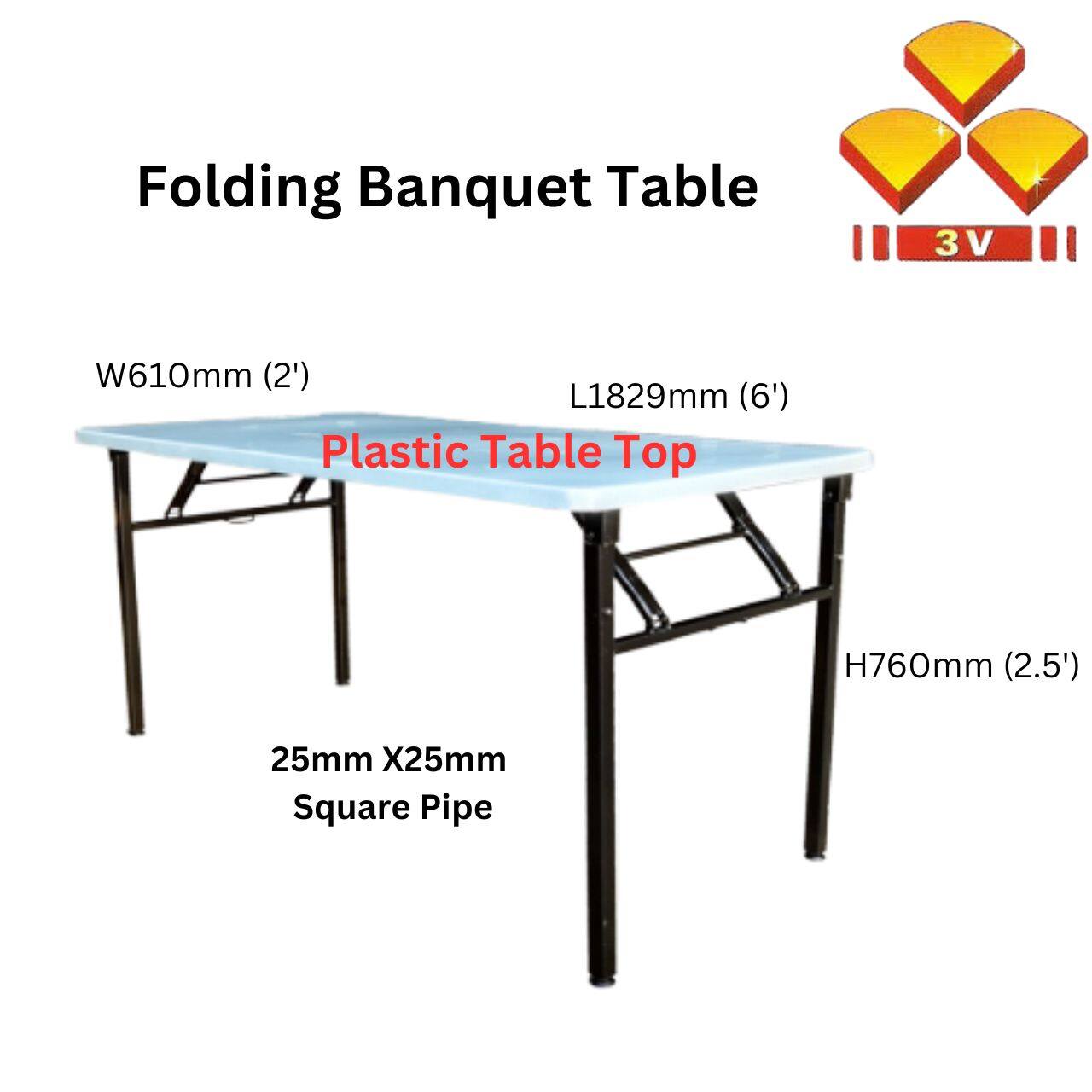 3V 2' x 6' Meja Lipat / Foldable Table / Folding Banquet Table / Catering Table / Office Table