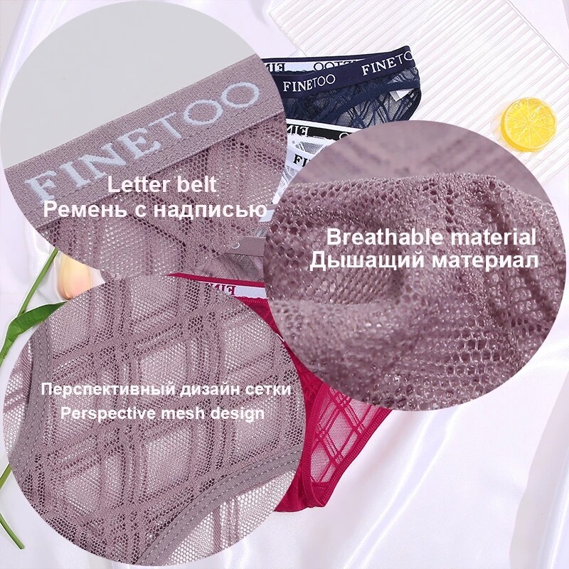 FINETOO 3PCS/Set Mesh Women Sexy Panties Lingerie M-XXL Breathable ...