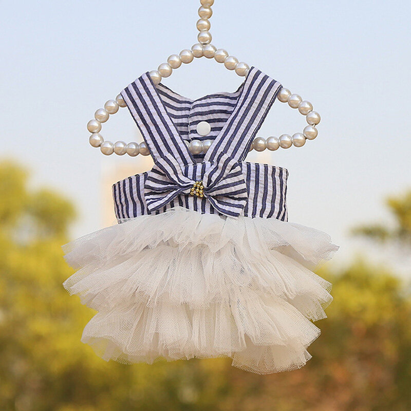 [Lovinland] Pet Dress Dog Clothes Cat Dress Pet Accessories Striped Suspenders Mesh Skirt Cat Dress Dog Dress