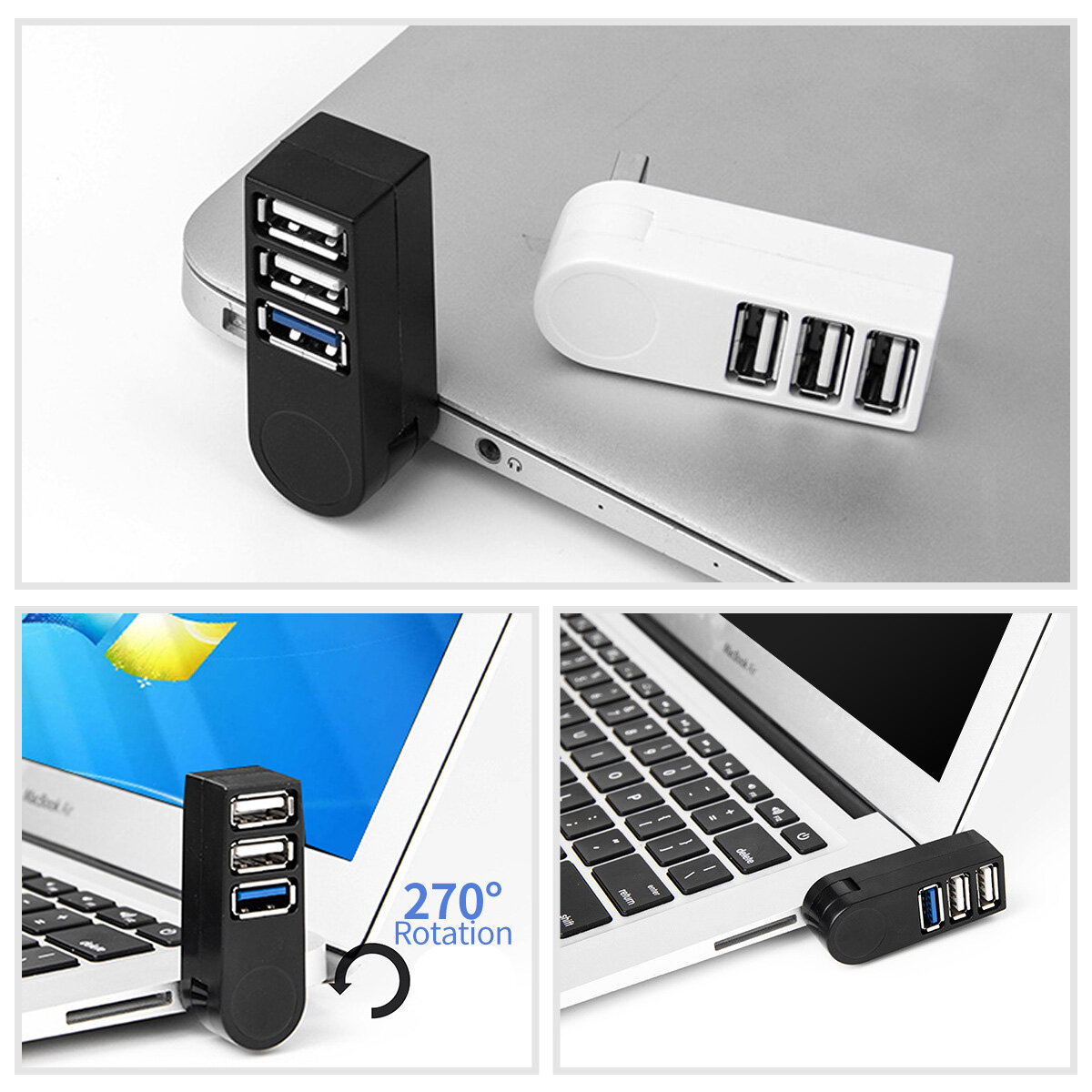 Bộ Chia USB FONKEN, Bộ Chuyển Đổi 3.0, Bộ Phân Phối Đầu Đọc Đĩa U Tốc Độ Cao Xoay 3 Cổng USB 2.0 Phù Hợp Phụ Kiện Cho Máy Tính Máy Tính Xách Tay Máy Tính Mac Mini