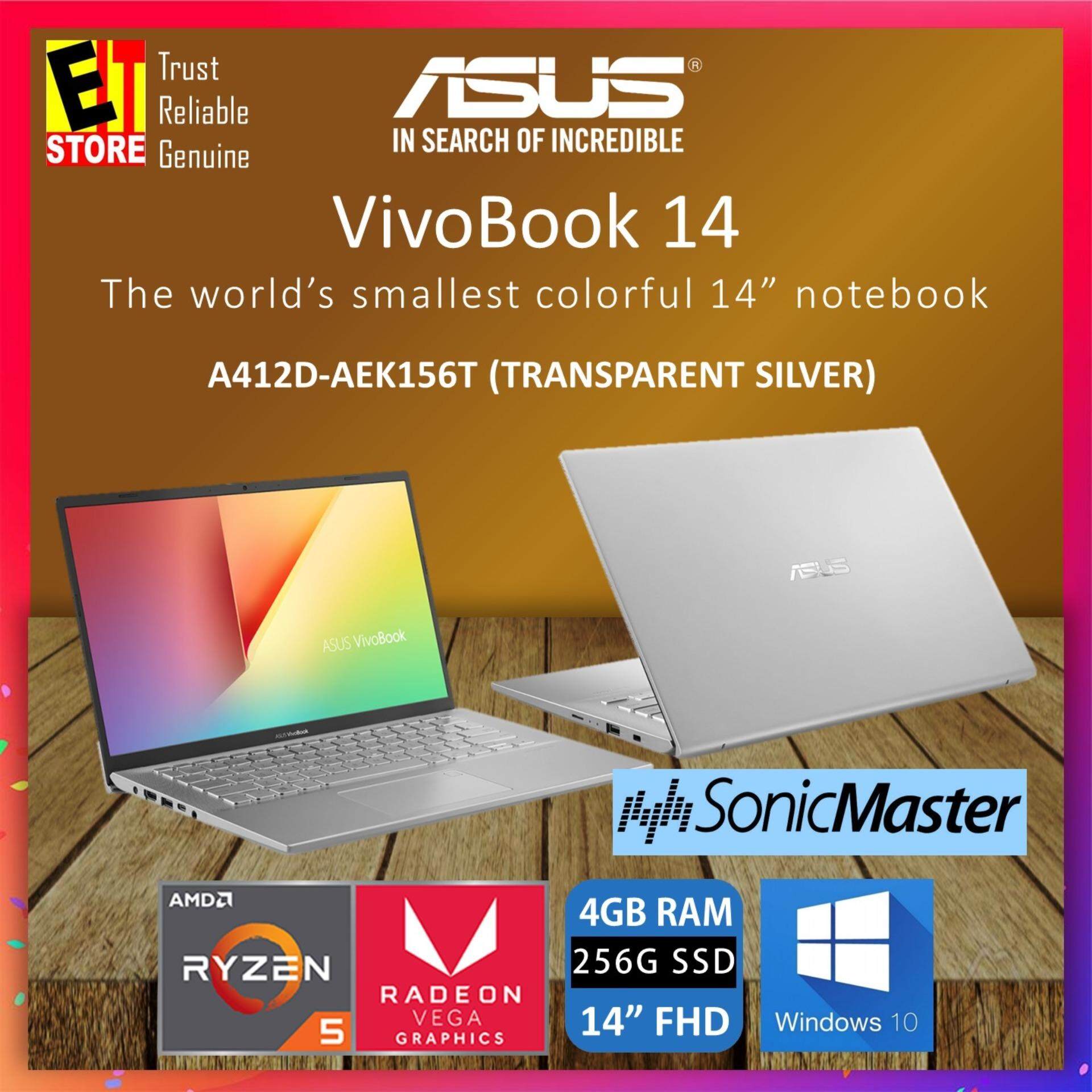 ASUS VIVOBOOK A412D-AEK156T TRANSPARENT SILVER (RYZEN R5-3500U/4GB/256GB/14/W10/2YRS) + BAG Malaysia