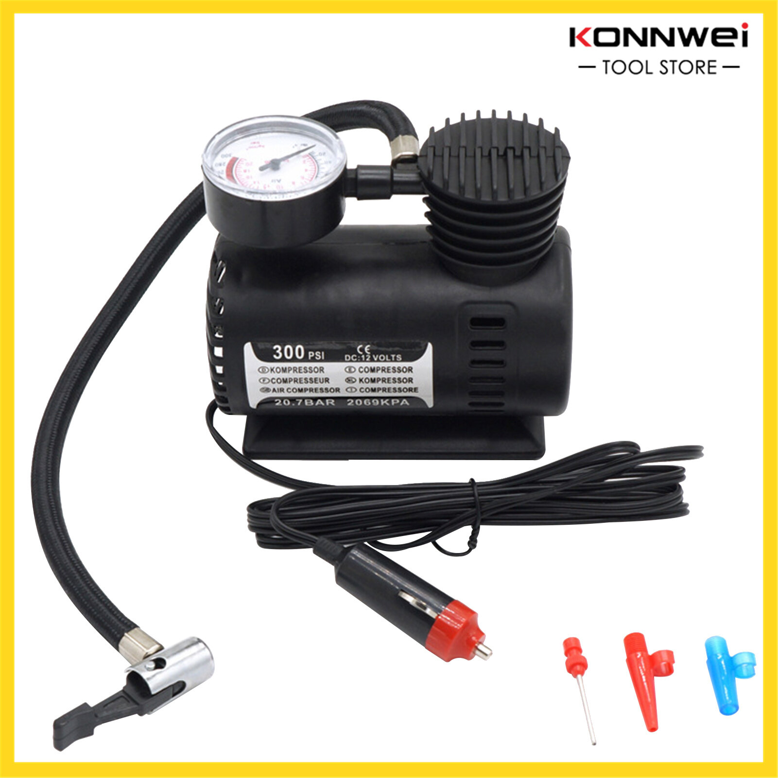 Bơm hơi xe hơi mini 300psi 12v tiện dụng mới, bơm lốp xe ô tô điện mini bơm lốp xe hơi cho nhu cầu khẩn cấp