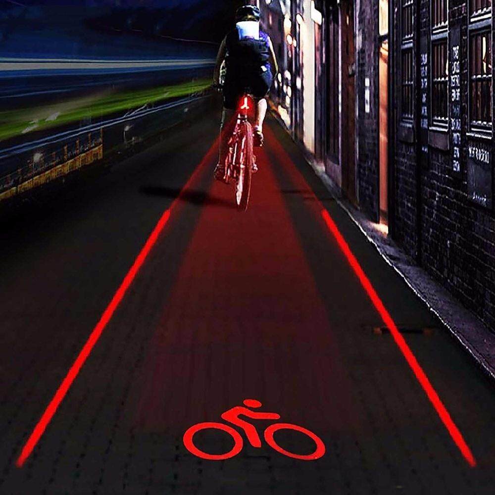 2 Laser Beam Blue 5 LED Flashing Cycling Bike Rear Tail Warning Lamp Safety Warn