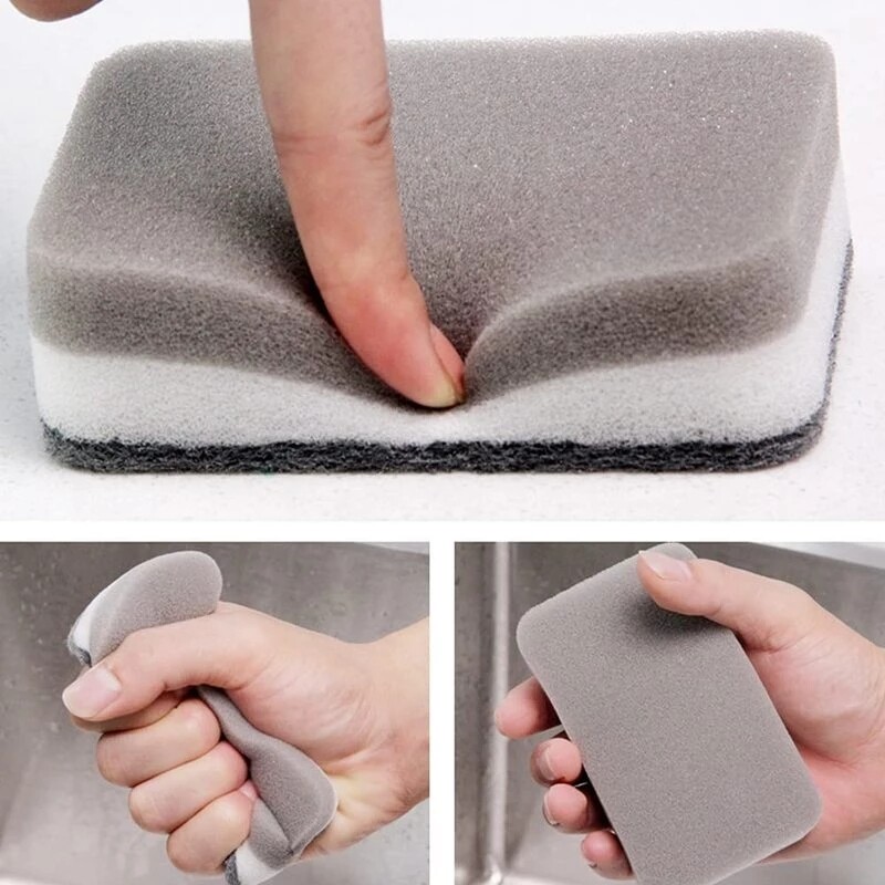 5pc / set Double Side Sponge Scrub Pot Dishwashing Magic Mop Kitchen Household Cleaning Three Layer Sponge Scrubbing Pad