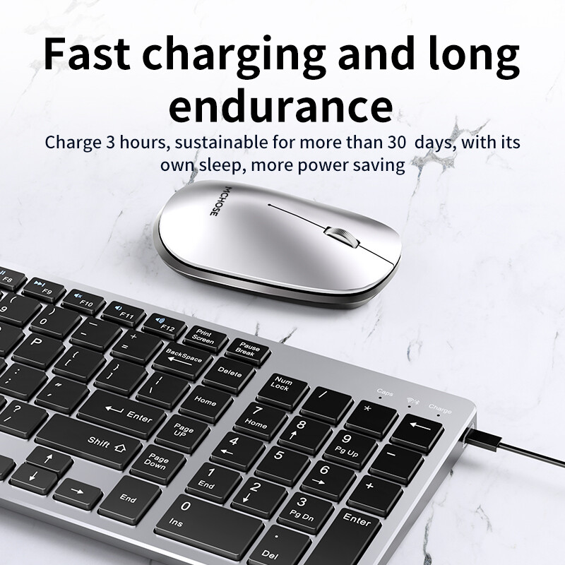 MC KM711 2.4G Wireless Bluetooth Keyboard Mouse Set Slim Keyboard Silent Mute Rechargeable Mouse Suit for Mac Desktop PC IPad Phone Laptop Tablet Gaming Business Office