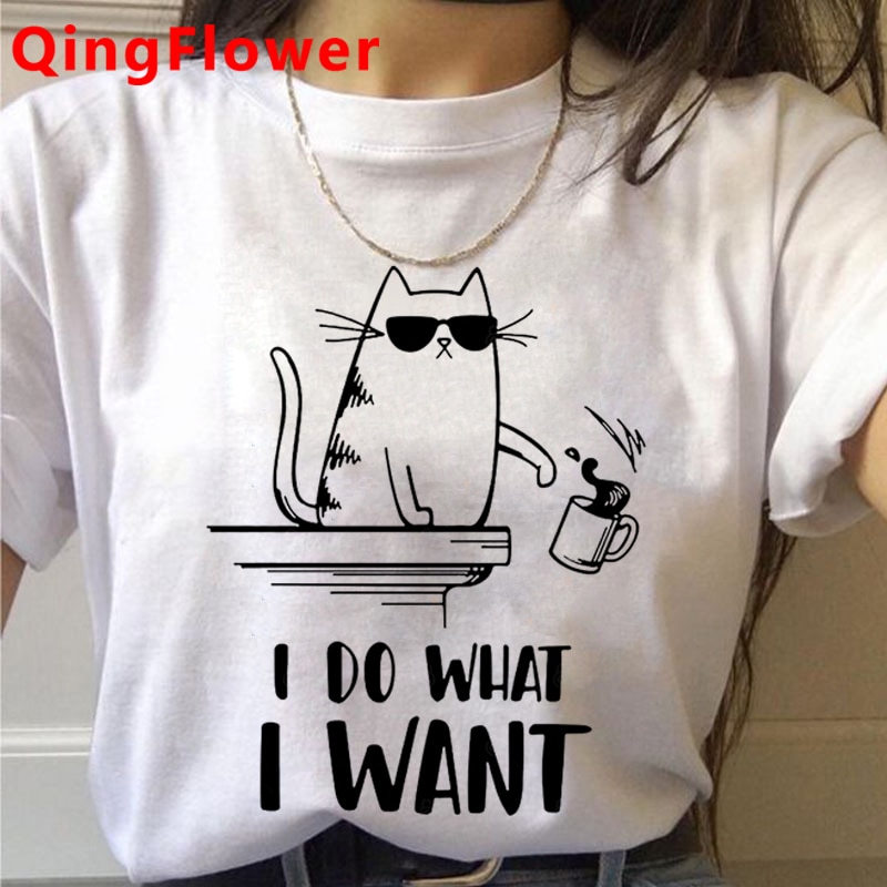 Large size Cat Funny Cartoon Kawaii Tshirt Women Aesthetic Grunge Graphic T-Shirt Cute Anime Harajuku Tshirt Ullzang Summer Top Tees Female 4XL-6XL