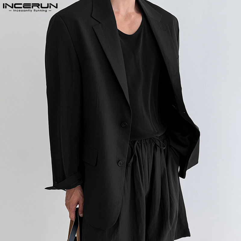 Medussa NCERUN Mens Lapel Long Sleeve Casual Lazy Drape Solid Single-Breasted Blazer (Korean Style)