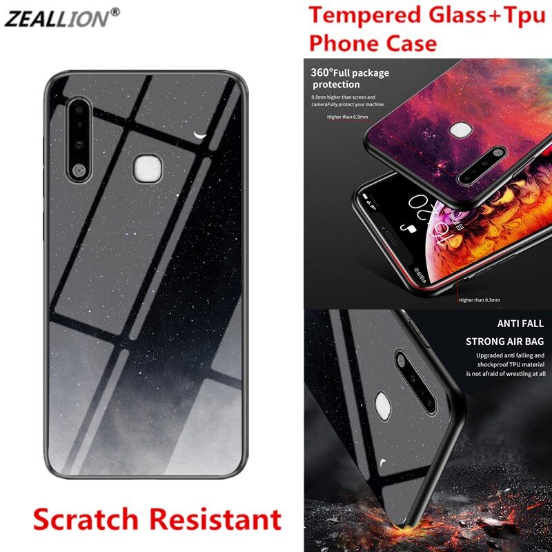 Zeallion for [Samsung Galaxy A90 5G A2 Core A80 A01 A21 A51 A71 A81 A40 A60 A70e] Luxury Starry Sky Gradient Color TPU Phone Case Shockproof Tempered Glass Protection Back Cover