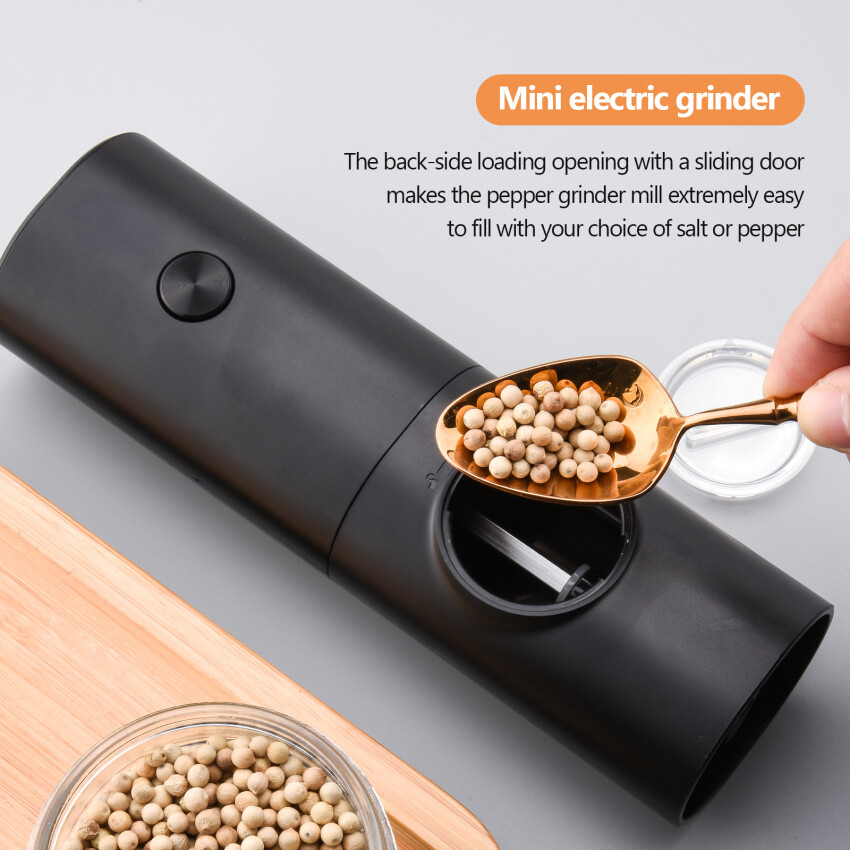 Electric Pepper Grinder, Battery Operated Salt Grinder, Automatic Pepper Mill, One-hand Button Control, Adjustable Coarseness, Black Peppercorn Grinder Refillable, Battery Not Included