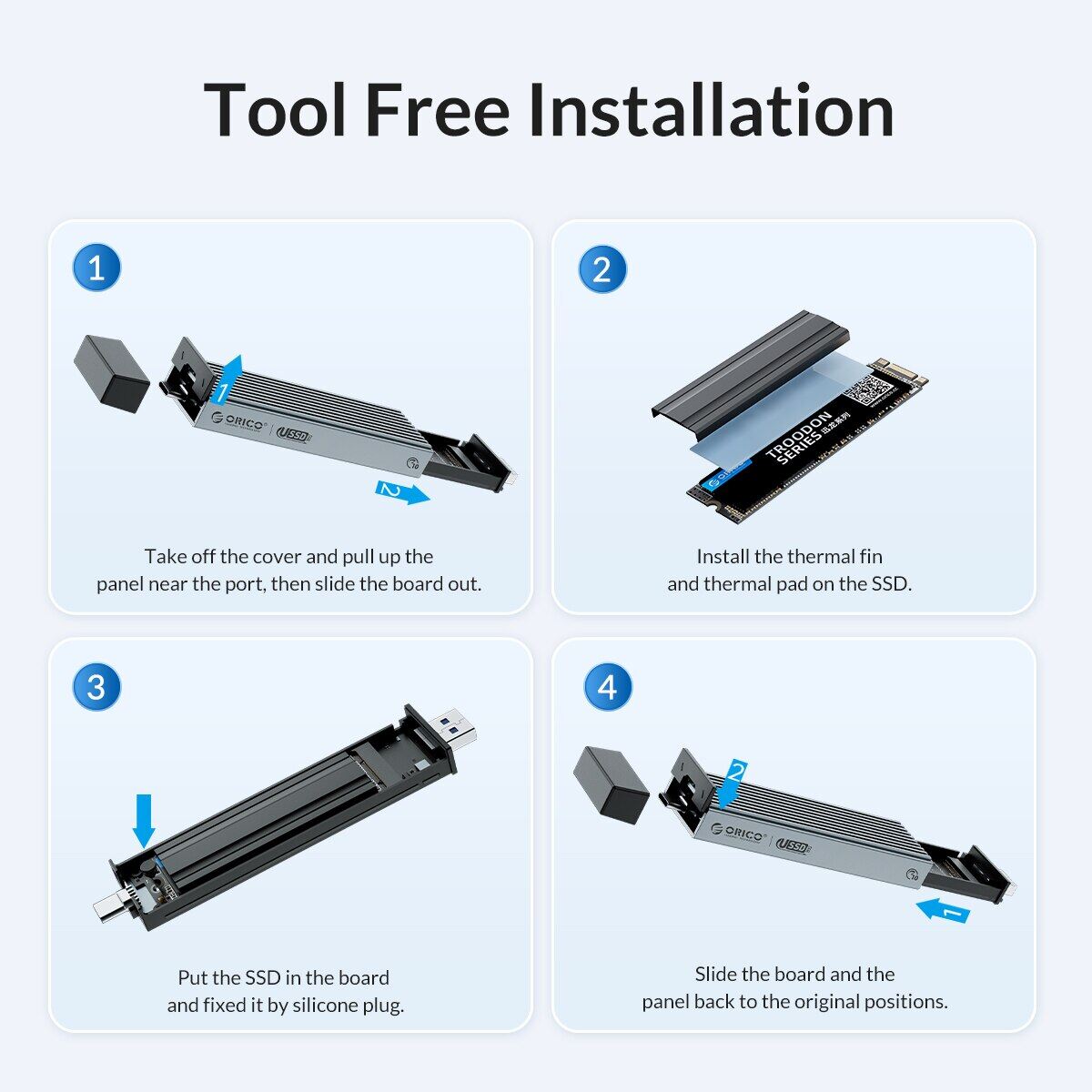 ORICO 2 Trong 1 USB A Type-C Giao Diện Kép M.2 Vỏ Đựng Ổ SSD Hỗ Trợ M2 NVMe M Key SATA NGFF M & B Key Ổ Cứng SSD Với Tấm Làm Mát