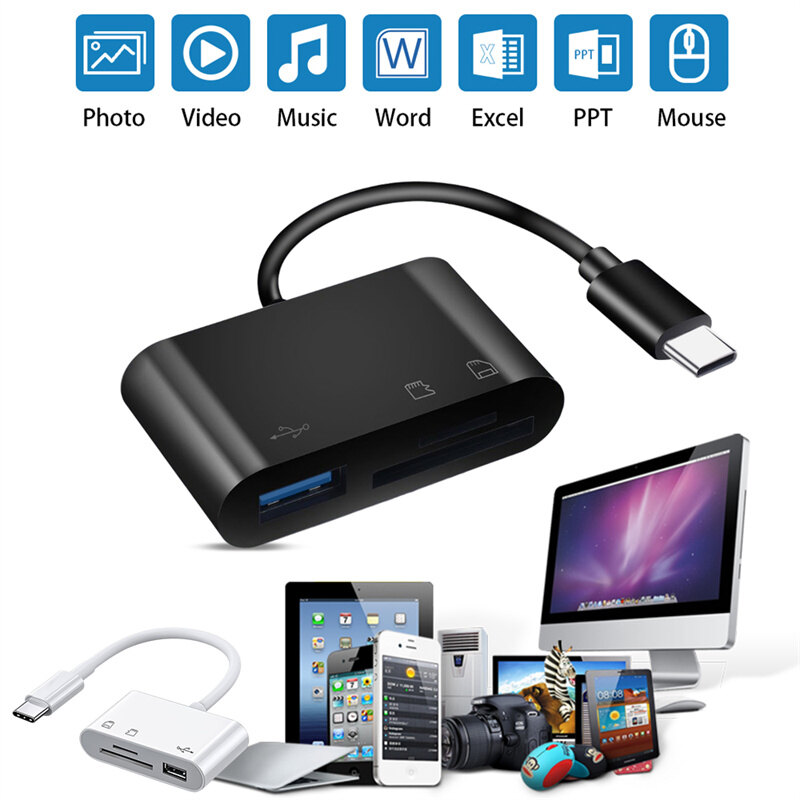 Đầu Đọc USB Đầu Đọc Thẻ Loại C Sang SD Thẻ Nhớ TF 3 Trong 1 USB C Bộ Chuyển Đổi Thẻ Tương Thích Với Bộ Chuyển Đổi iPhone Macbook Samsung