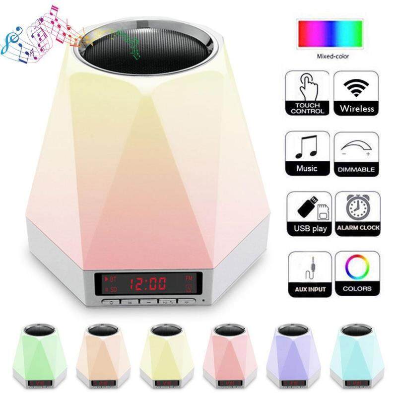 niceEshop Wireless Bluetooth Speaker Night Light With Alarm Clock,Bedside Lamp Table Light Color Changing Wireless Speaker USB AUX MP3 Player Singapore