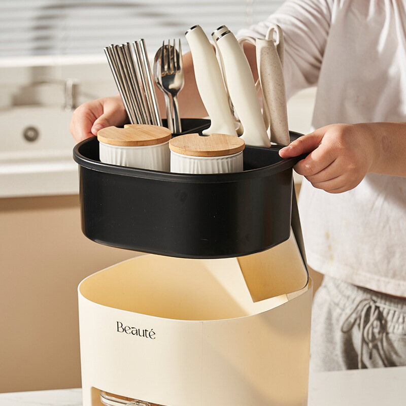 Multi-functional kitchen storage rack, chopstick barrel, spice box, seasoning jar, kitchen large capacity rotating knife holder