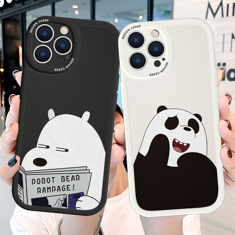 (Leather Case) Jizetin Phone Casing For Xiaomi Redmi Note 7 Note 7 Pro Note 8 Note 8 Pro Slim Skin Feeling Bare Bears Cartoon Ice Bear Panda Grizzly Leather Back Casing Soft Silicone PU Leather Cover Phone Case