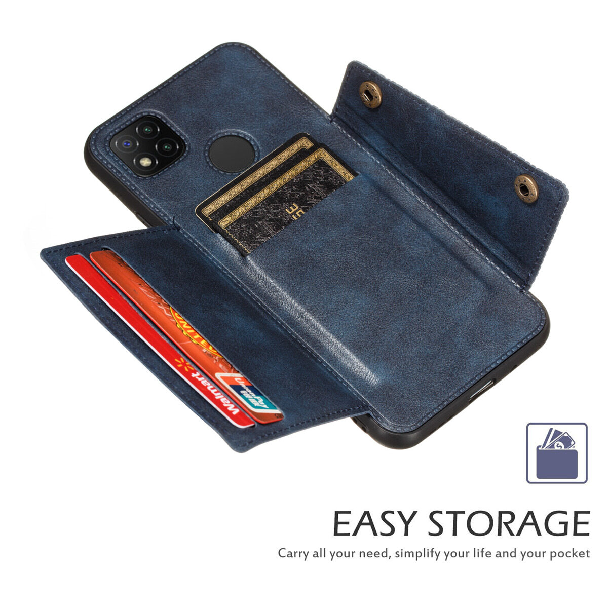 Đối với Redmi 9C da trường hợp nhiều Folio lật Bìa Wallet trở lại trường hợp vỏ, có thể làm việc với gắn trên xe hơi, ẩn thẻ tín dụng ID khe giữ, retro nút kim loại clasp, đứng hỗ trợ