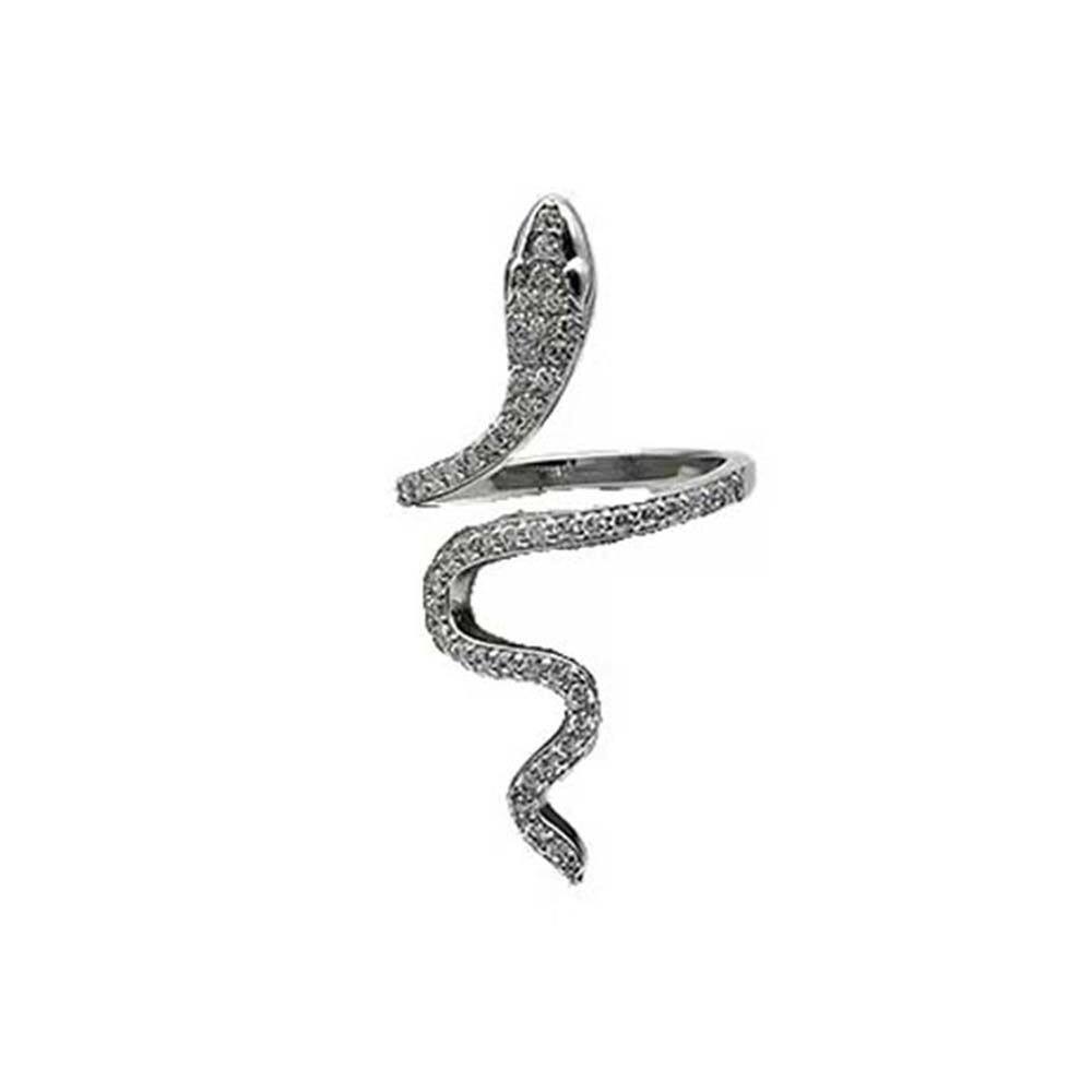 HENLI Metal Elegant Rhinestone Irregular Open Ring Silver Color Fashion Jewelry Snake Shaped Finger Rings Women Rings Snake-shape Rings Korean Style
