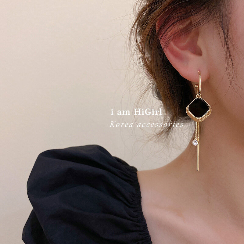 Frascati Korean women Fashion Black Geometric Tassel Dangle Drop Earings Jewelry Gift
