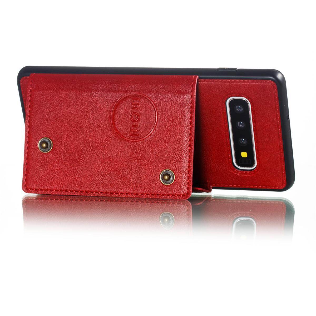 Cho Samsung s10plus S10 + da trường hợp nhiều Folio lật Bìa Wallet trở lại trường hợp vỏ, có thể làm việc với gắn trên xe hơi, ẩn thẻ tín dụng ID khe giữ, retro nút kim loại clasp, đứng hỗ trợ