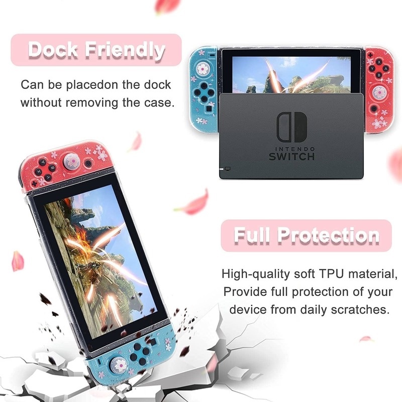 Ốp Mềm Kim Tuyến Sakura Vỏ Bảo Vệ Vỏ Bọc Lấp Lánh Cho Nintendo Switch NS JoyCon Miếng Bảo Vệ Pha Lê + 2 Miếng Kẹp Ngón Tay Cái