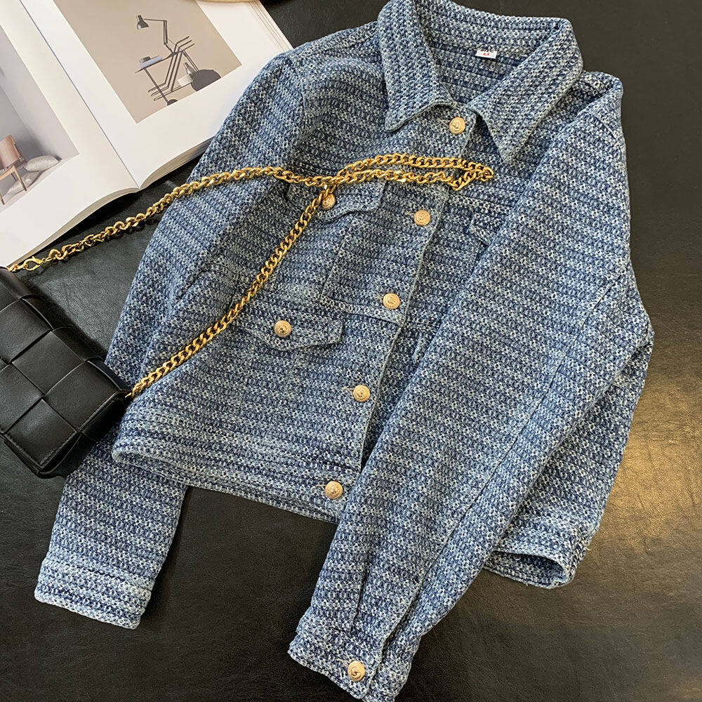 Women's Spring Woven Loose Contrasting Color Retro Denim Jacket Casual Loose Women Denim Coat