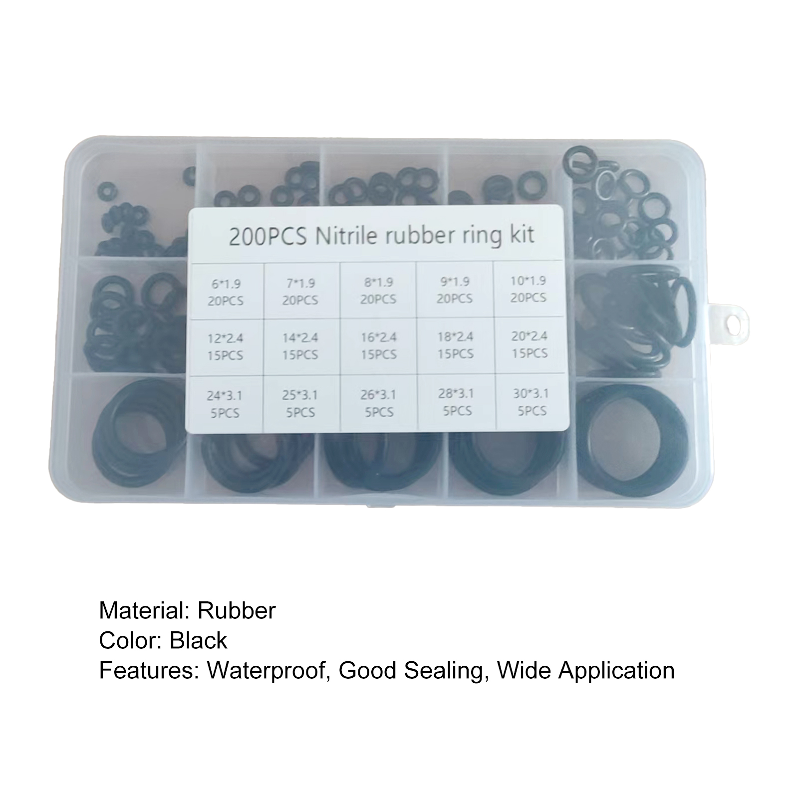 Farfi 200Pcs Seal Ring Waterproof Good Flexibility Assorted 15 Sizes Rubber Sealing Gasket Auto Supplies Seal Ring Anti-static