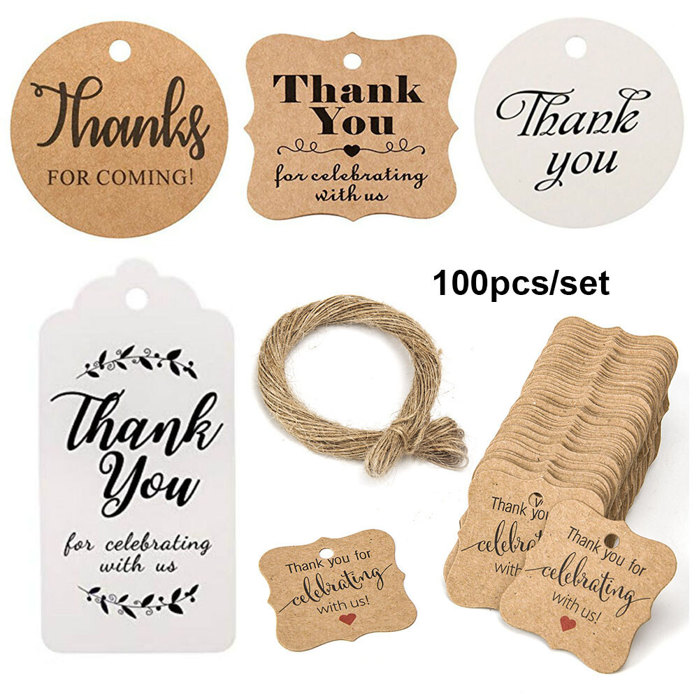 LG01I9 100pcs Cards Package Wrapping Handmade Wedding Party Thank you Hanging Label Kraft Gift Tags Jute Twine