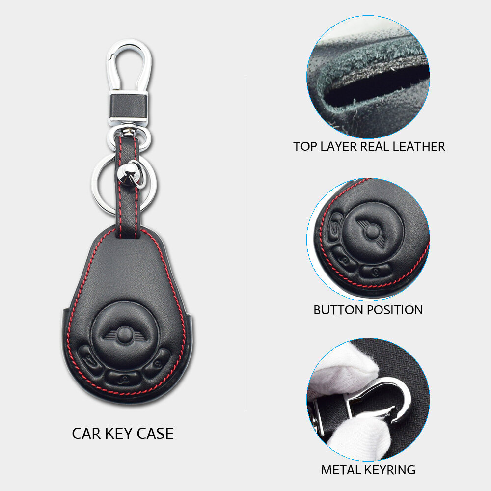 （borongwell）Leather Car Key Case For Bmw Mini Cooper Countryman 3 Buttons Smart Remote Fob Cover Keychain Holder Protector Bag Accessories