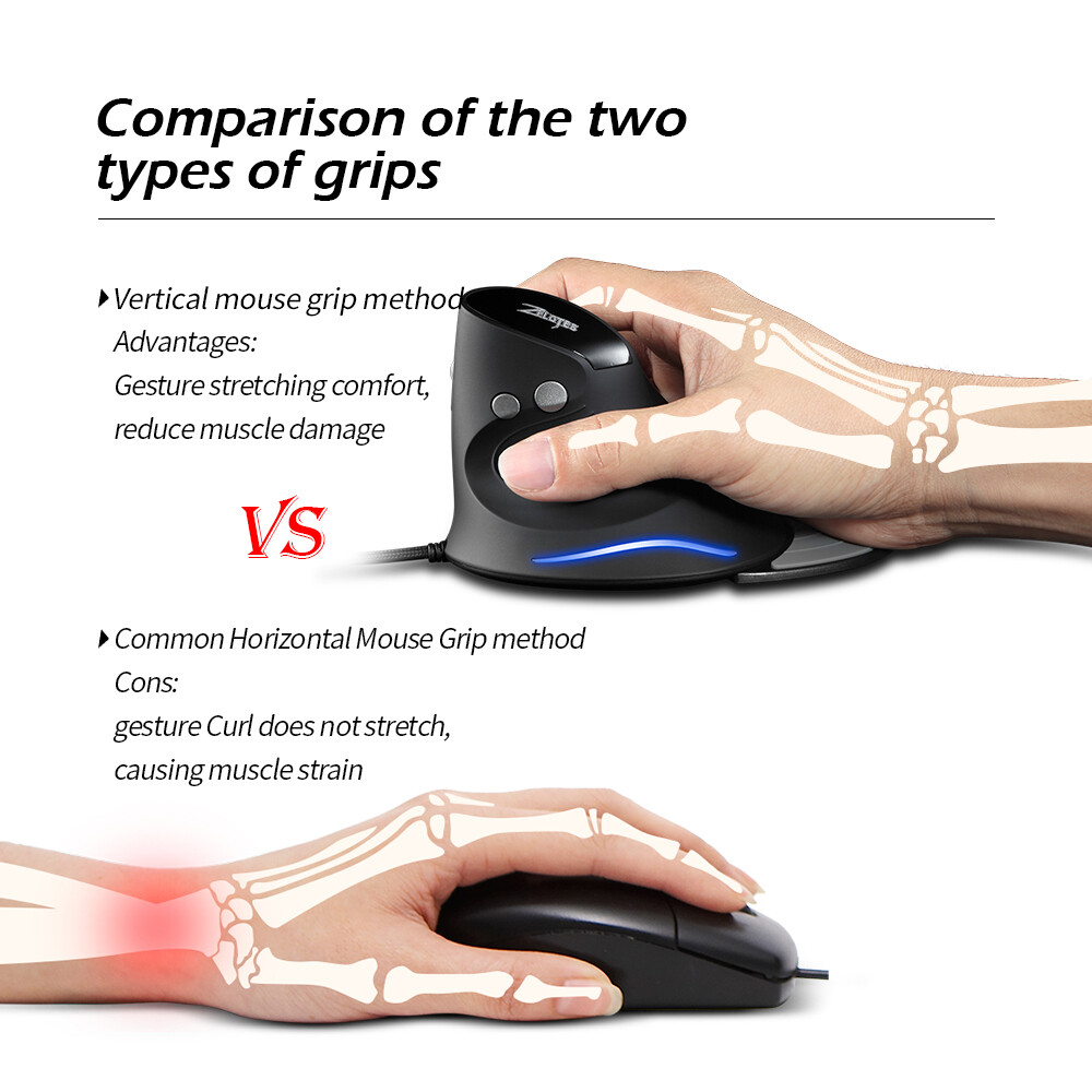 ZELOTES T-30 Chuột Quang Có Dây Chuột Đứng Có Dây USB Chuột Chơi Game 6 Phím Chuột Công Thái Học Với 4 Có Thể Điều Chỉnh DPI Cho PC Máy Tính Xách Tay