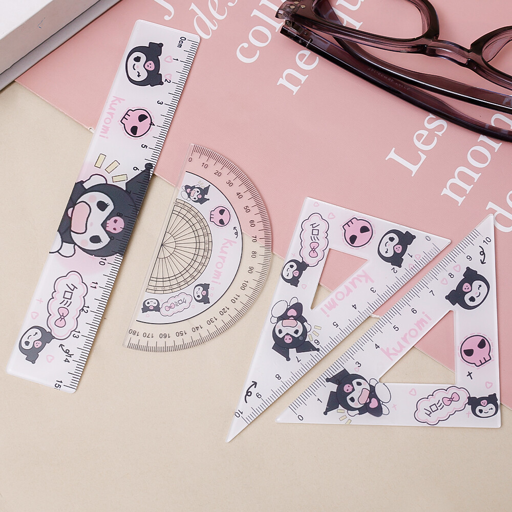 4pcs/set SANRIO Student Ruler Set 15cm Ruler Triangular Compass Measuring Kit for Students School Use
