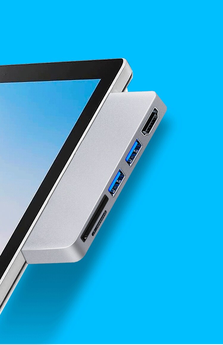 For Surface Pro 7/7+ USB C Hub, 5-in-1 Aluminum with 4K HDMI Adapter+ USB C