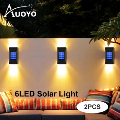 Auoyo 2pcs Solar Wall Lights LED Dual Side Light Waterproof Outdoor Garden Lighting 6LED Wall Lights Door Side Garden Stairs Balcony Floor Fence Landscape Lamp