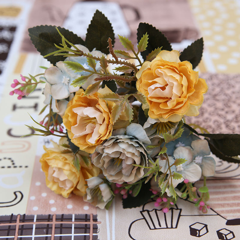 5Forks Artificial Flowers Small Peony Bouquet Wedding Decorative Plants Wreaths Vases for Home Decoration Accessories