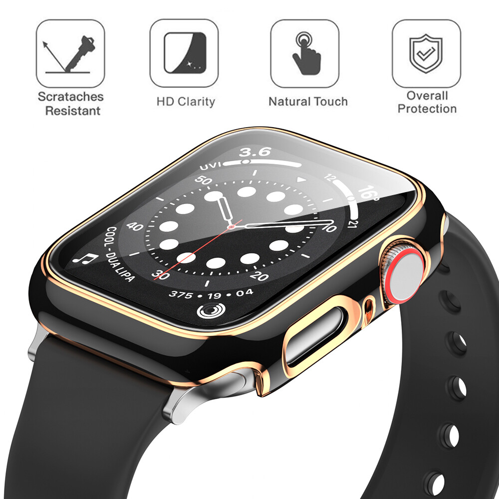 Ultra Thin Hard PC Tempered Glass Screen Protector Protective Frame Shell for Apple Watch Series 6 SE 5 4 3 electroplating anti-scratch Case Cover 38mm 40mm 42mm 44mm 41mm 45mm