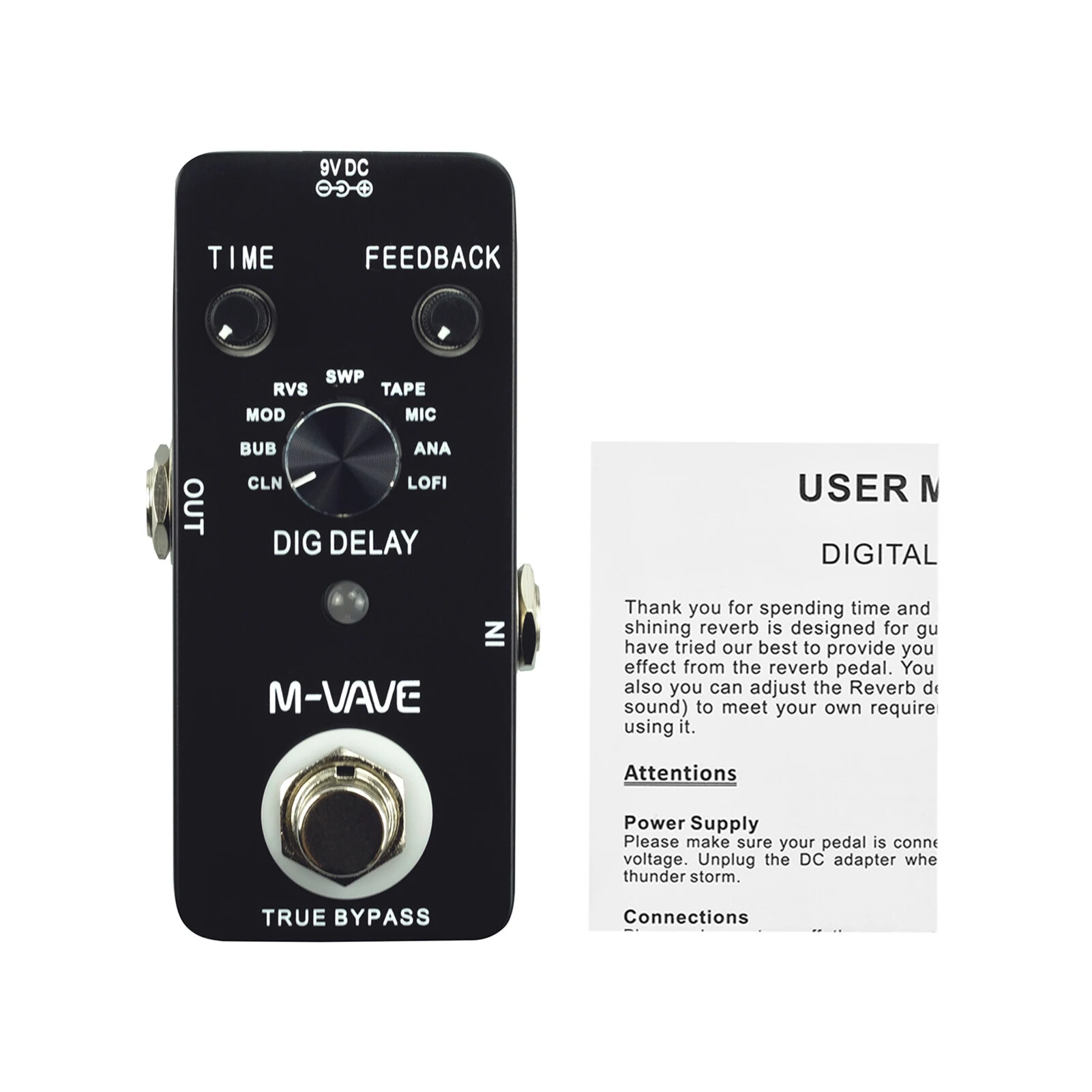 M-vave bàn đạp hiệu ứng guitar đào chậm trễ độ trễ kỹ thuật số với 9 hiệu ứng trễ chức năng true bypass vỏ kim loại nguyên khối đòn bẩy đàn ghi-ta phụ kiện