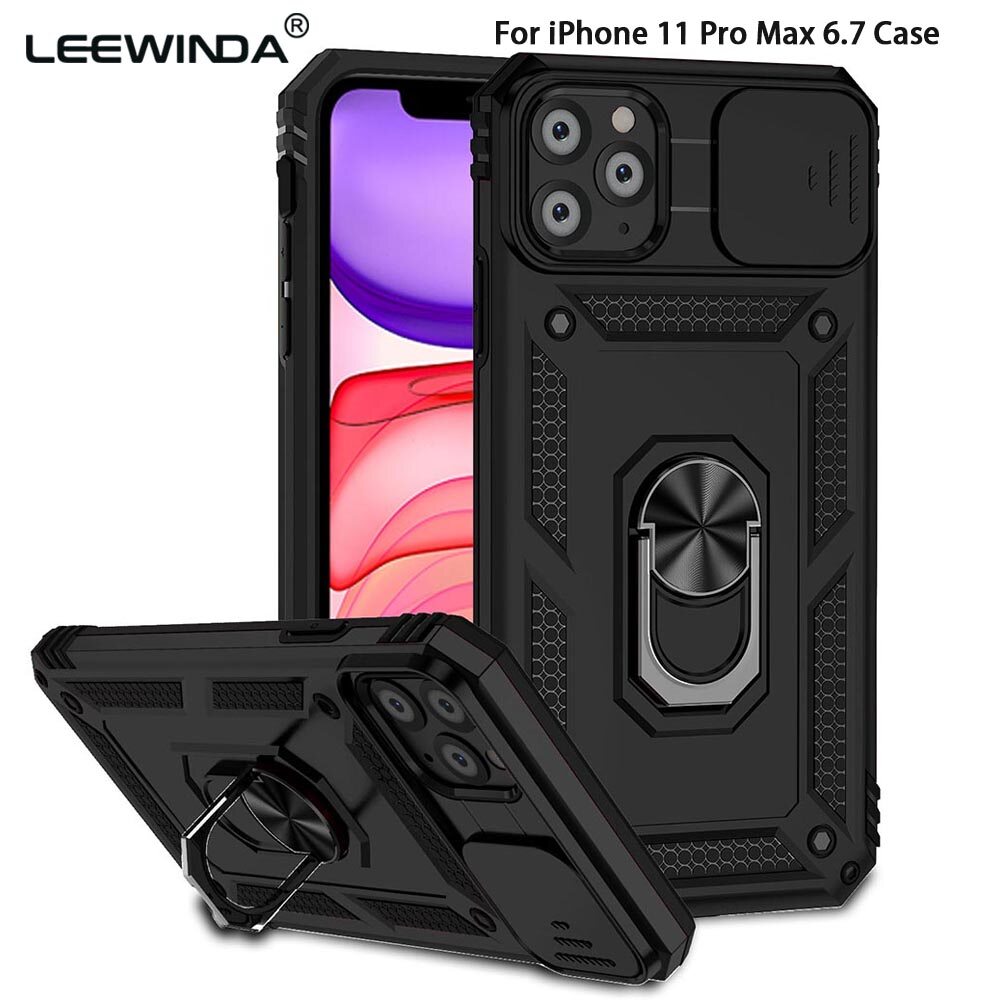 For iPhone 11 Pro Max 6.7 Phone Case,For iPhone 11 Pro 5.8 Cases,Sergeant Push Window Protection Camera Armor Ring Bracket Back Cover For iPhone 11 6.1