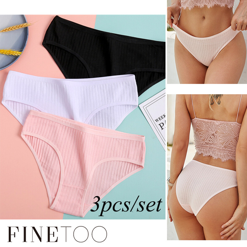 FINETOO NEW 3PCS Cotton Panties Women's Underwear Casual Solid Color Panties for Women Intimate Lingerie Briefs Female Underpants