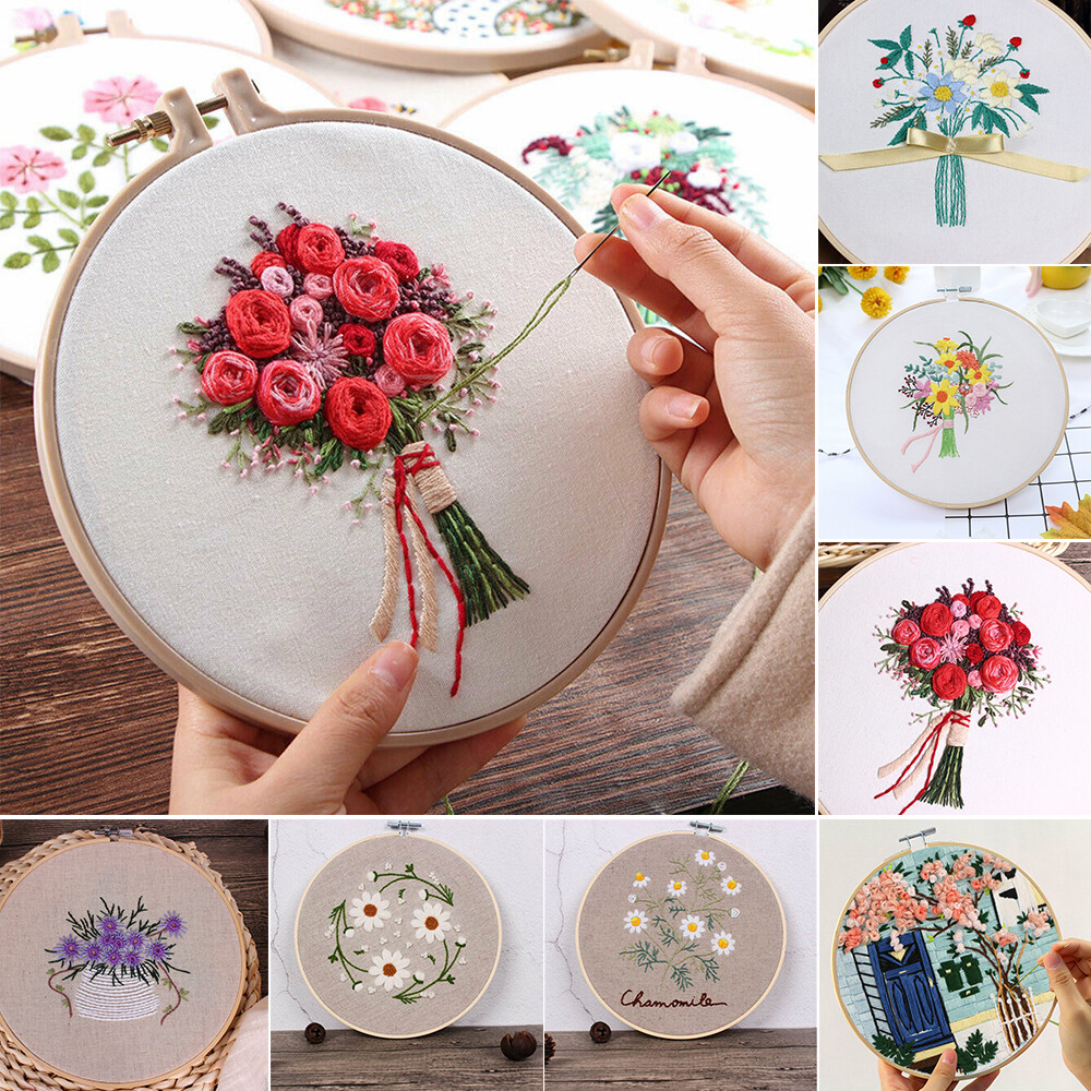【Ready Stock】Beautymaker Flower Pattern Cross Stitch DIY Needlework Kit Beginner Embroidery Starter Set