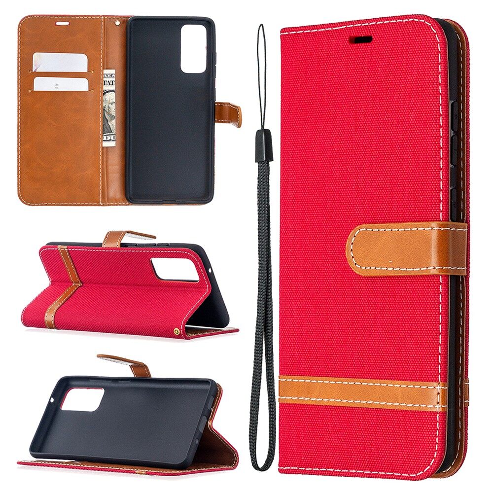 Thinmon for Samsung A7 2018/A750/J6 2018/J4 2018/J6 Plus/J4 Plus/J2 Pro/A8 2018 Fabric Stitching Mobile Phone Case Flip Cover with Lanyard Wallet Holder Mobile Phone Case