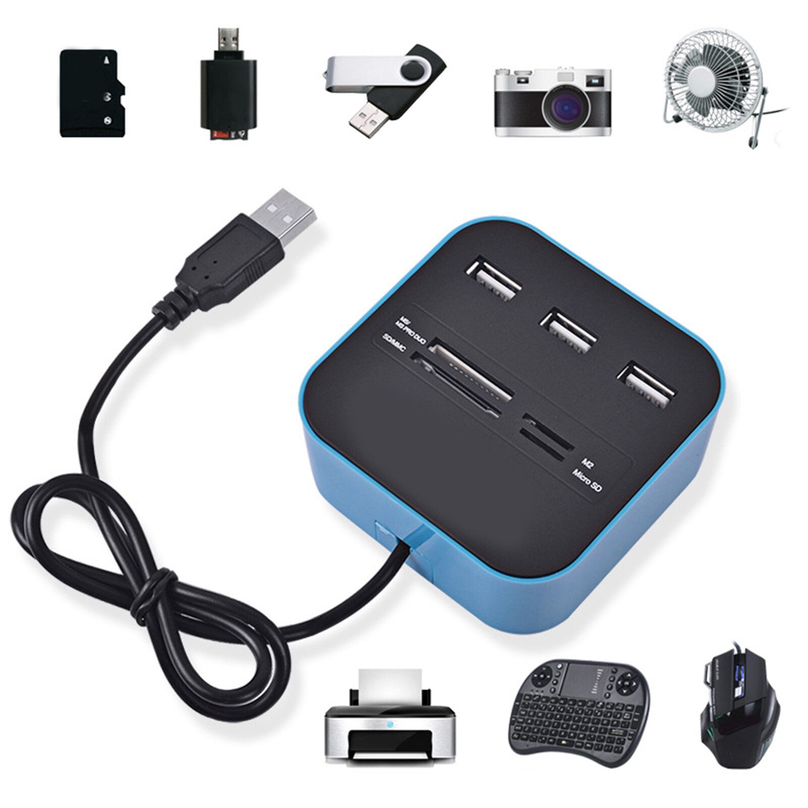 yeqinhuia USB Hub Multifunctional Plug-and-play 3 Ports Card Reader SD Data Hub Computer Accessories USB Hub Automatic