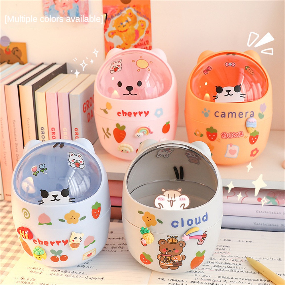 Creative Home Desktop Mini Trash Can Cover Storage Bucket Trash Can Practical Garbage Waste Bins Bag Holder Kitchen Bathroom Bedroom (with trash bag&sticker
