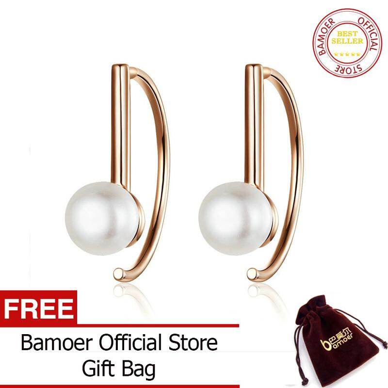 BAMOER Silver 925 Rose Gold Color Big Circle Geometric Stud Earrings for Women Shell Pearl Earings Female Korea Jewelry SCE604 June