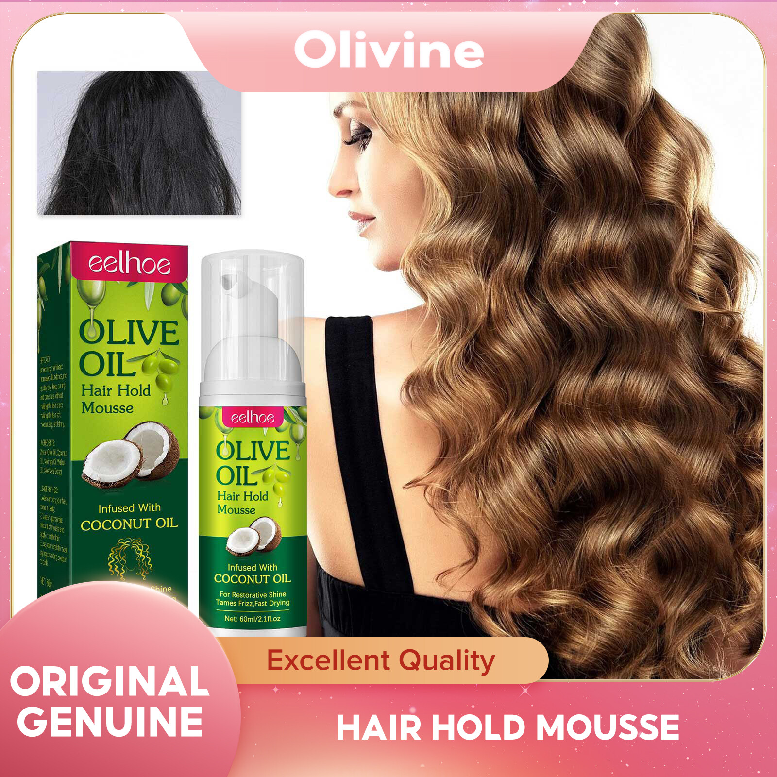 Eelhoe Olive Oil Hair Styling Mousse Curly Hair Styling Moisturizing And Roll Protection Styling Durable And Anti Fury Mousse Style Hair Thickening Spray Mist For Salon Fluffy Volumizing Hair Spray Extra-Volume Fluffy Hair Styling Gel