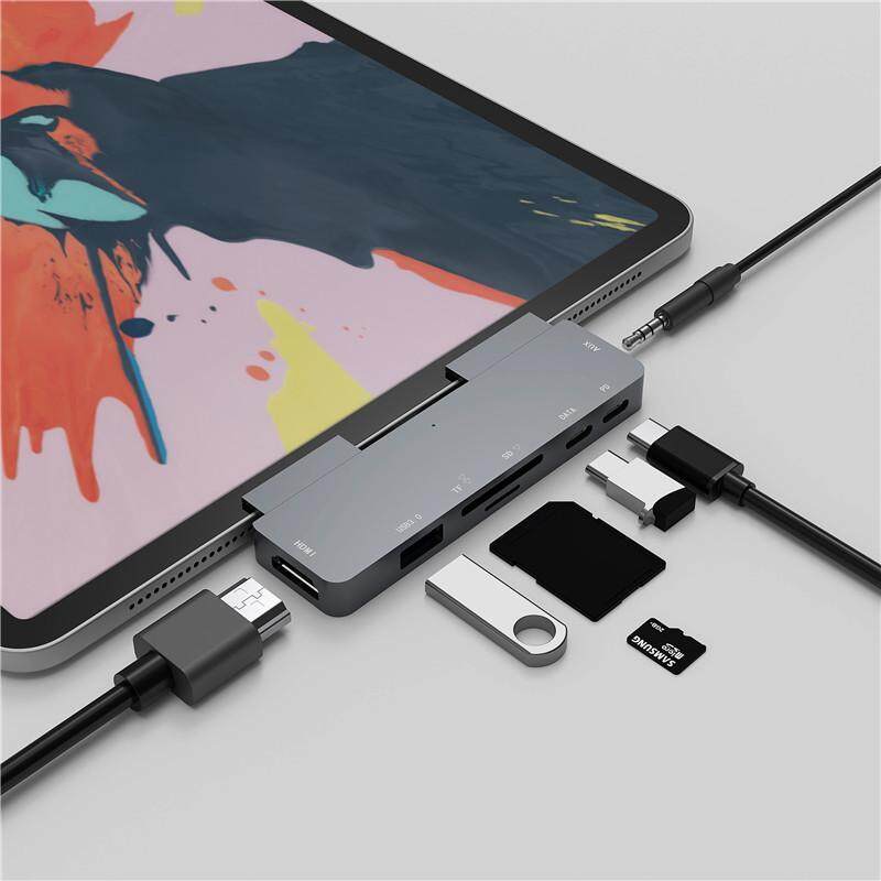 QEVDO USB C HUB HDMI Dock station aluminum alloy for iPad Pro 7-in-1 hub