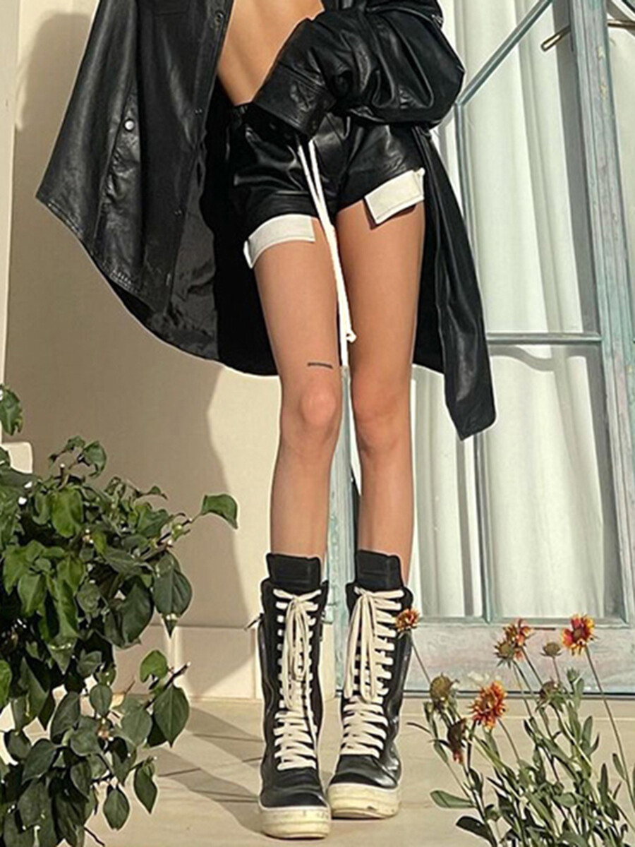 Women's Shorts, Solid Color/Contrast Color Patchwork Drawstring Elastic Waist Short Pants, Casual Simple Style Bottoms